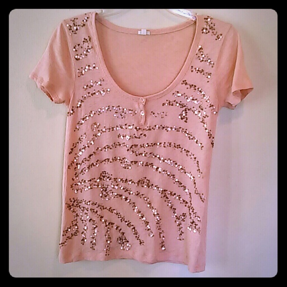 J. Crew Tops - J CREW Sequin Embellished Peach Tee